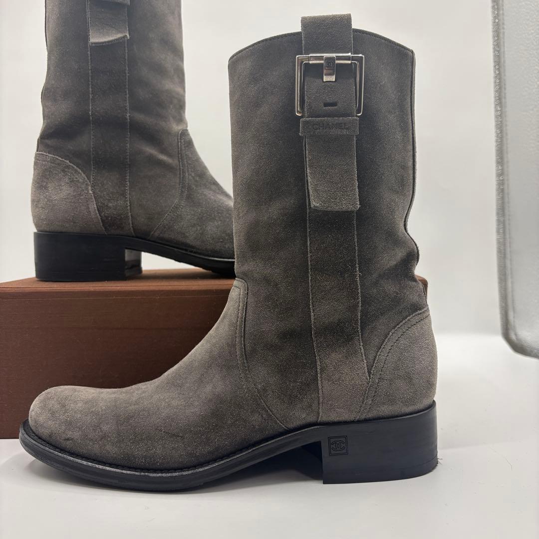 CHANEL シャネル スエード ミドルブーツ グレー 35.5（23cm）
