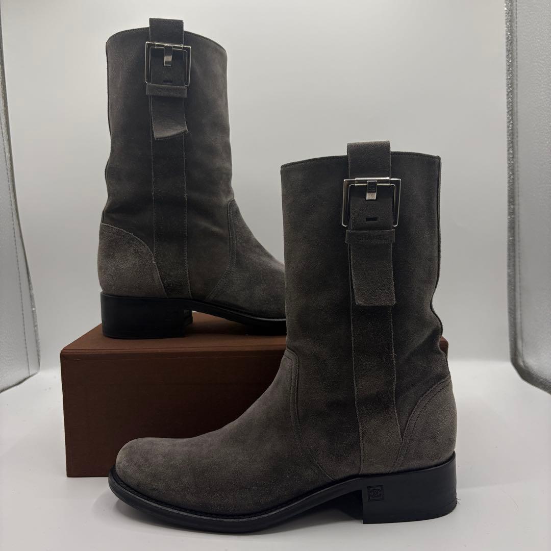 CHANEL シャネル スエード ミドルブーツ グレー 35.5（23cm）