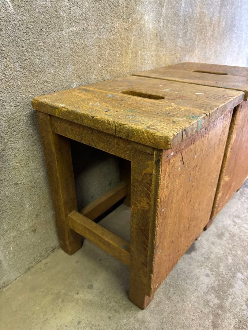 図工椅子　角椅子　角スツール　昭和レトロ　ビンテージ　2個セット