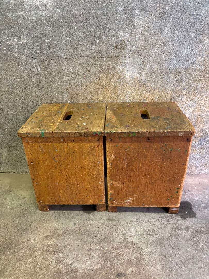 図工椅子　角椅子　角スツール　昭和レトロ　ビンテージ　2個セット