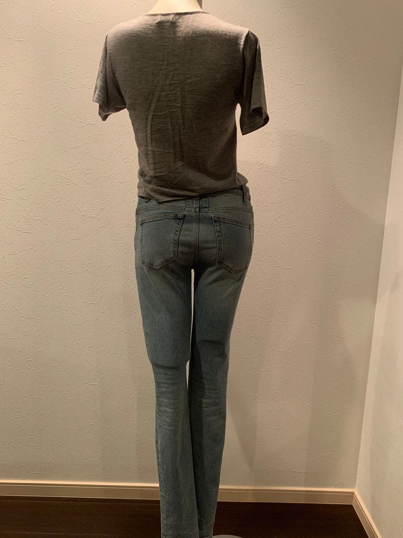 【美品】yslライトブルースキニーデニム25インチクラッシュダメージサンローラン