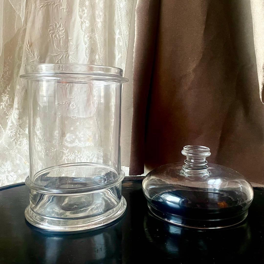 蓋付きファーマシーポット 吹きガラスの標本瓶薬瓶　19世紀 フランスアンティーク