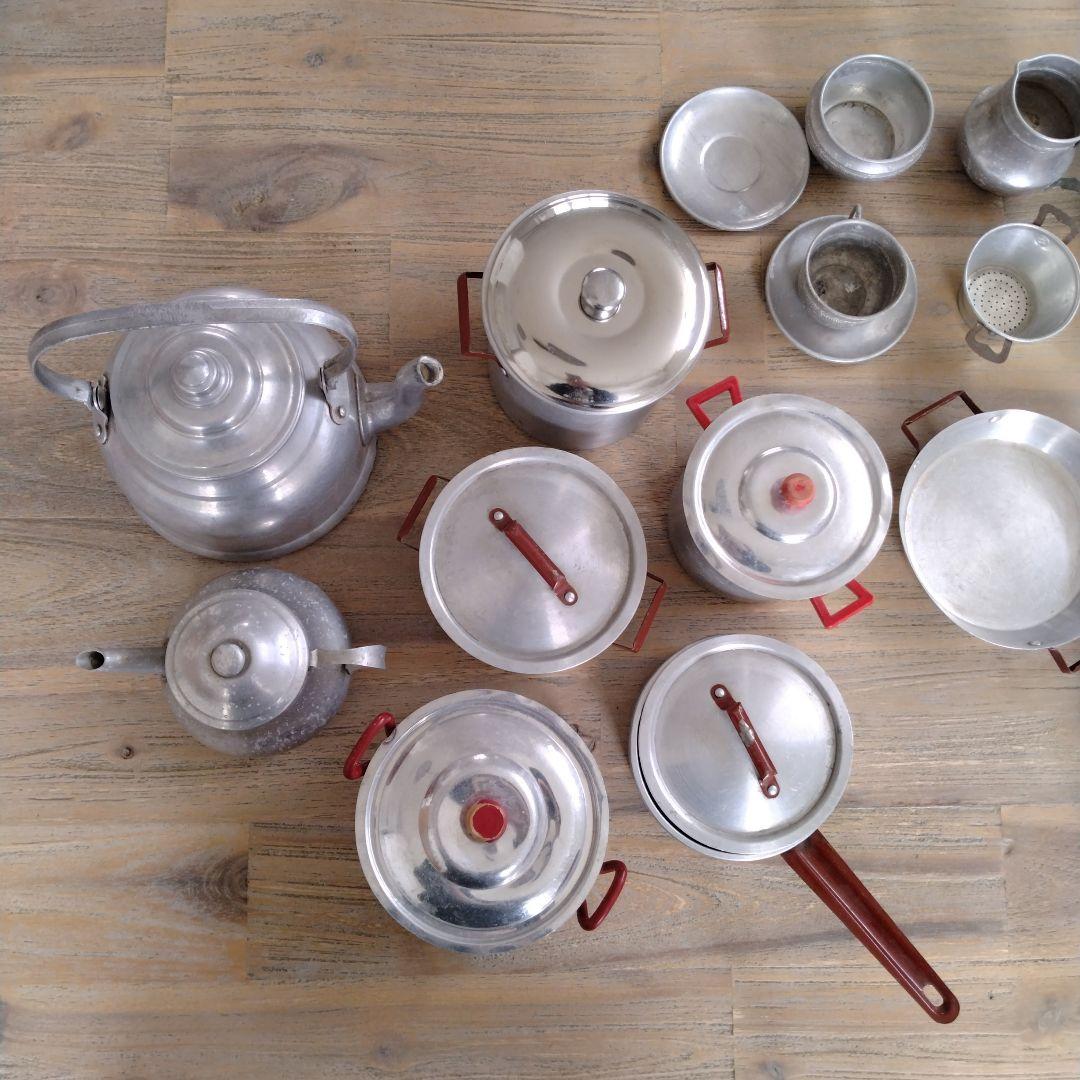 フランスアンティーク/ディネットアルミおままごとセット・ヤカン・鍋他多数