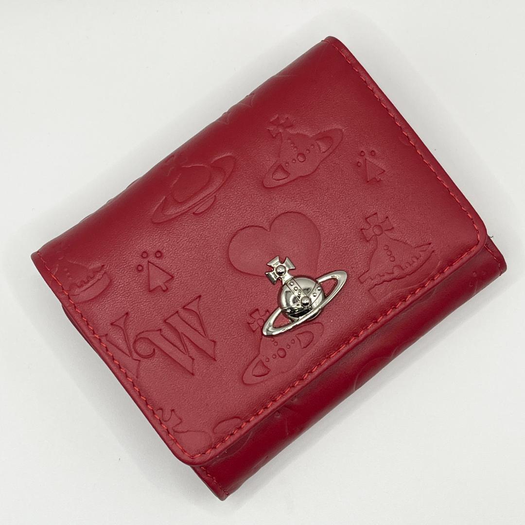 Vivienne Westwood 折財布 レッド 赤 銀 型押し がま口定番