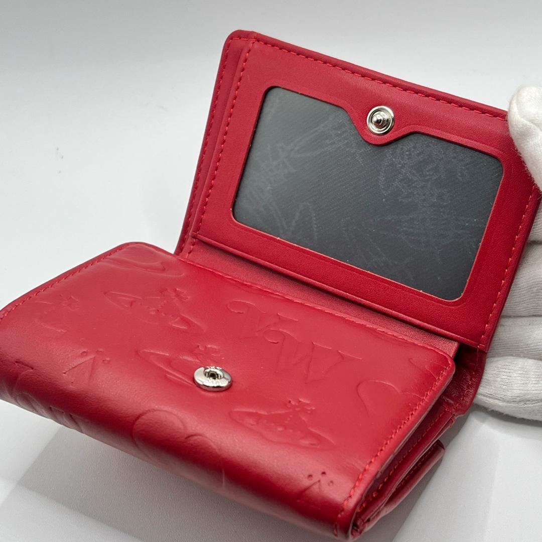 Vivienne Westwood 折財布 レッド 赤 銀 型押し がま口定番