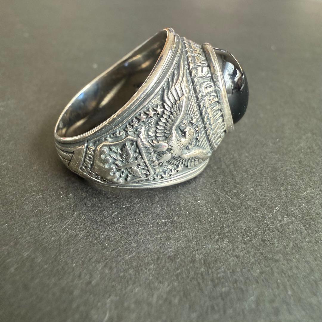 Silver925 シルバー カレッジ リング エンブレム ミリタリー 青 23