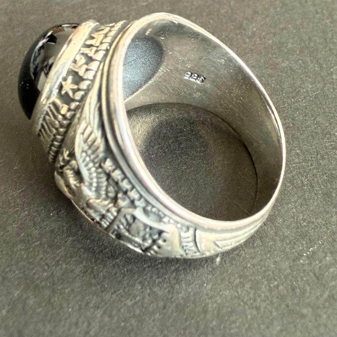 Silver925 シルバー カレッジ リング エンブレム ミリタリー 青 23