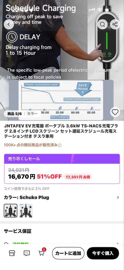 テスラ車用充電ケーブル、アダプター