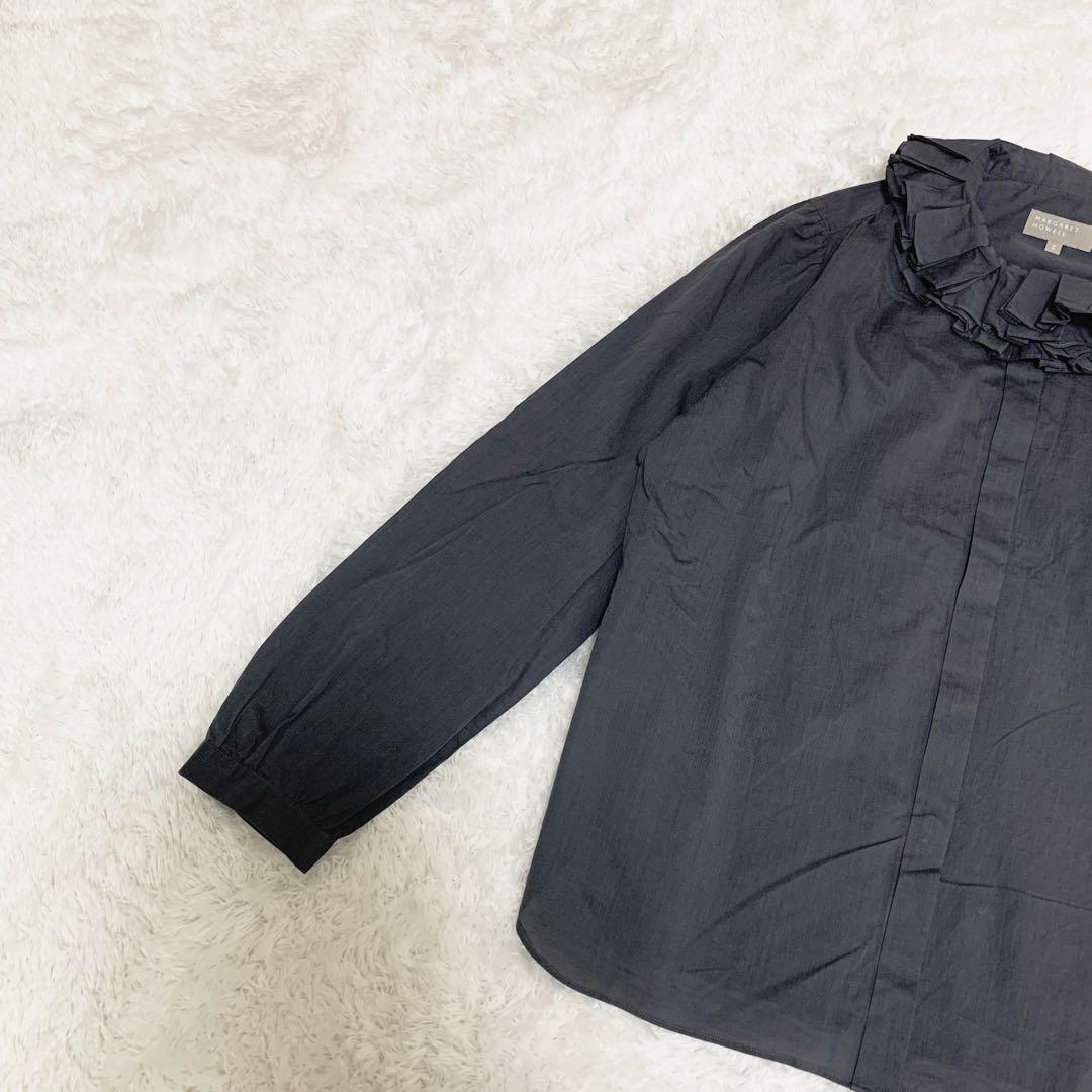 マーガレットハウエル フリル襟シャツ ブラウス グレー サイズ3