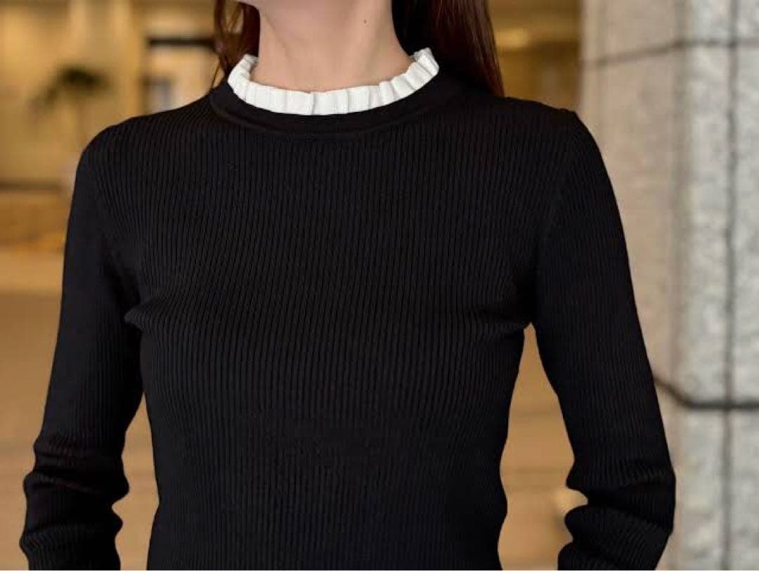 m-i-d エムプルミエ　バイカラーフリルリブニットプルオーバー