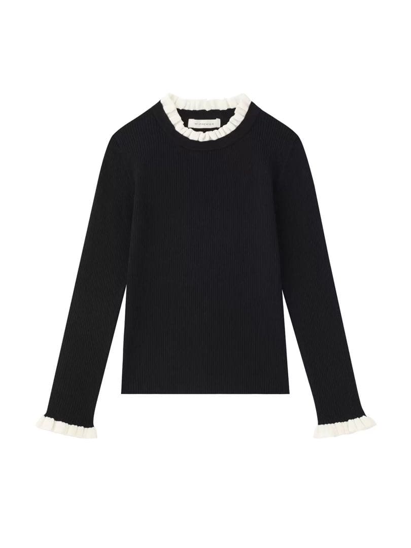 m-i-d エムプルミエ　バイカラーフリルリブニットプルオーバー