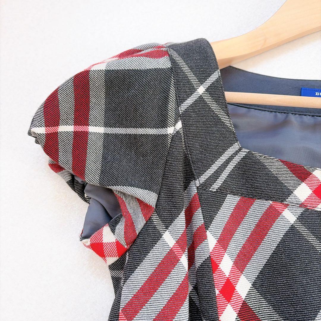 バーバリー　ワンピース　チェック柄　牛革ベルト　プリーツスカート　半袖