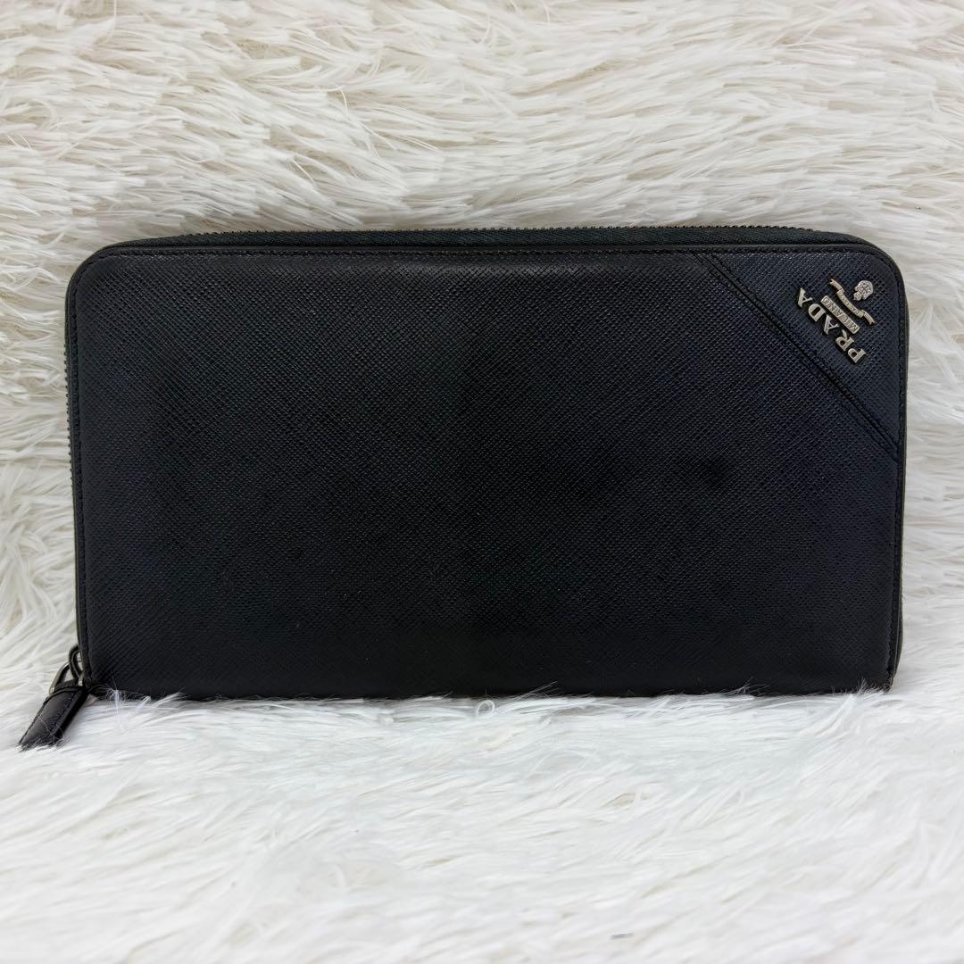 美品✨プラダ 長財布 オーガナイザー サフィアーノ レザー メタルロゴ 紺