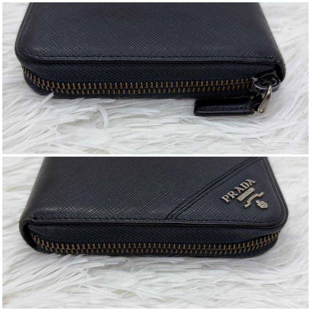 美品✨プラダ 長財布 オーガナイザー サフィアーノ レザー メタルロゴ 紺