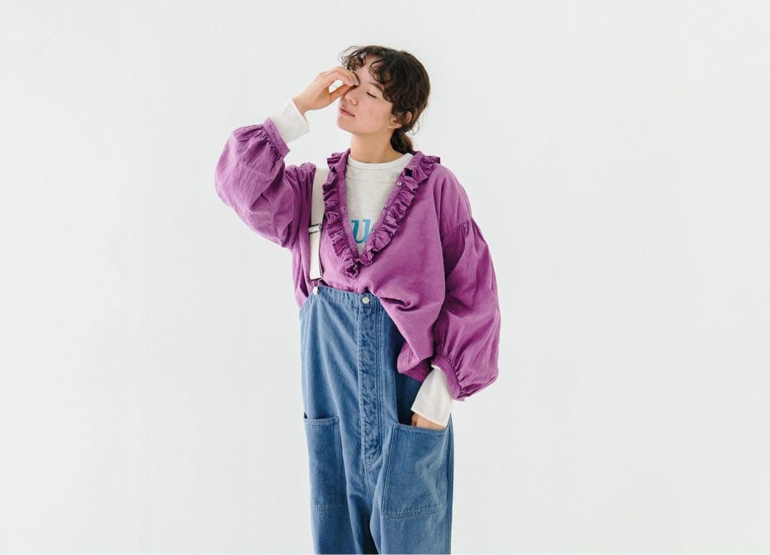 UpcycleLino 近江晒しフラワーカラーブラウス　ネストローブ