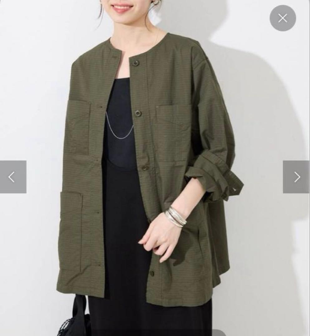 ノーカラーサファリブルゾン