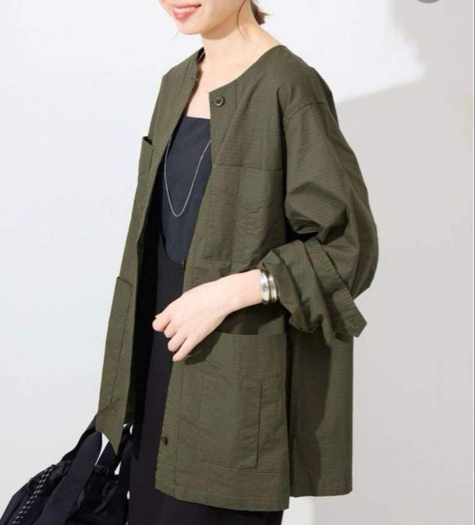 ノーカラーサファリブルゾン