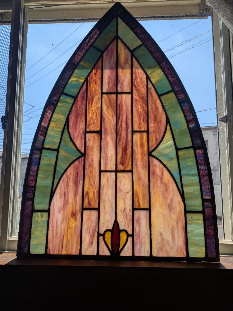 C　希少大型　優しい光と共に　優美なビンテージ　ステンドグラス　ディスプレ