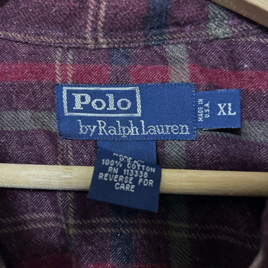 希少 USA製 XL ラルフローレン ネルシャツ ポニーなし グラフチェック渋色