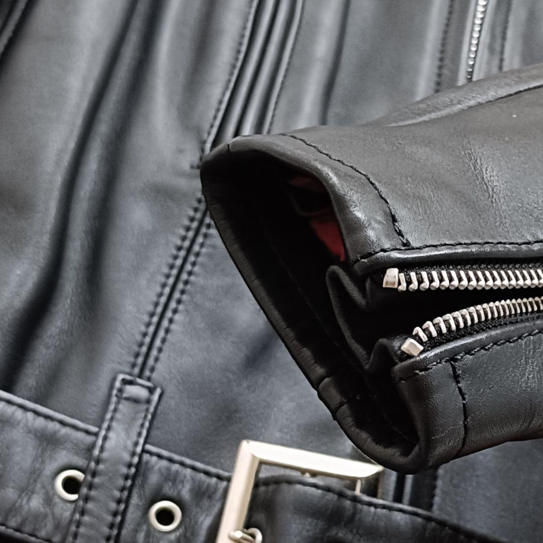 美品✨️KADOYA ベルテッド シングル ライダース ジャケット 牛革 黒