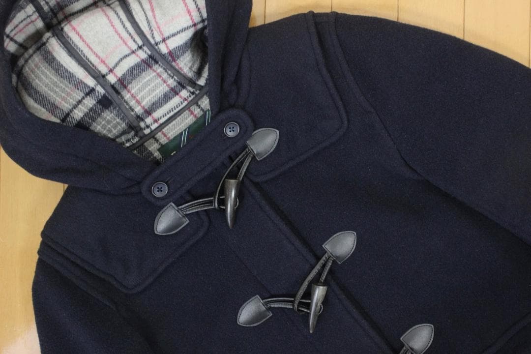 52【美品】イーストボーイ ダッフルコート 11 ネイビー 紺 L 裏チェック柄