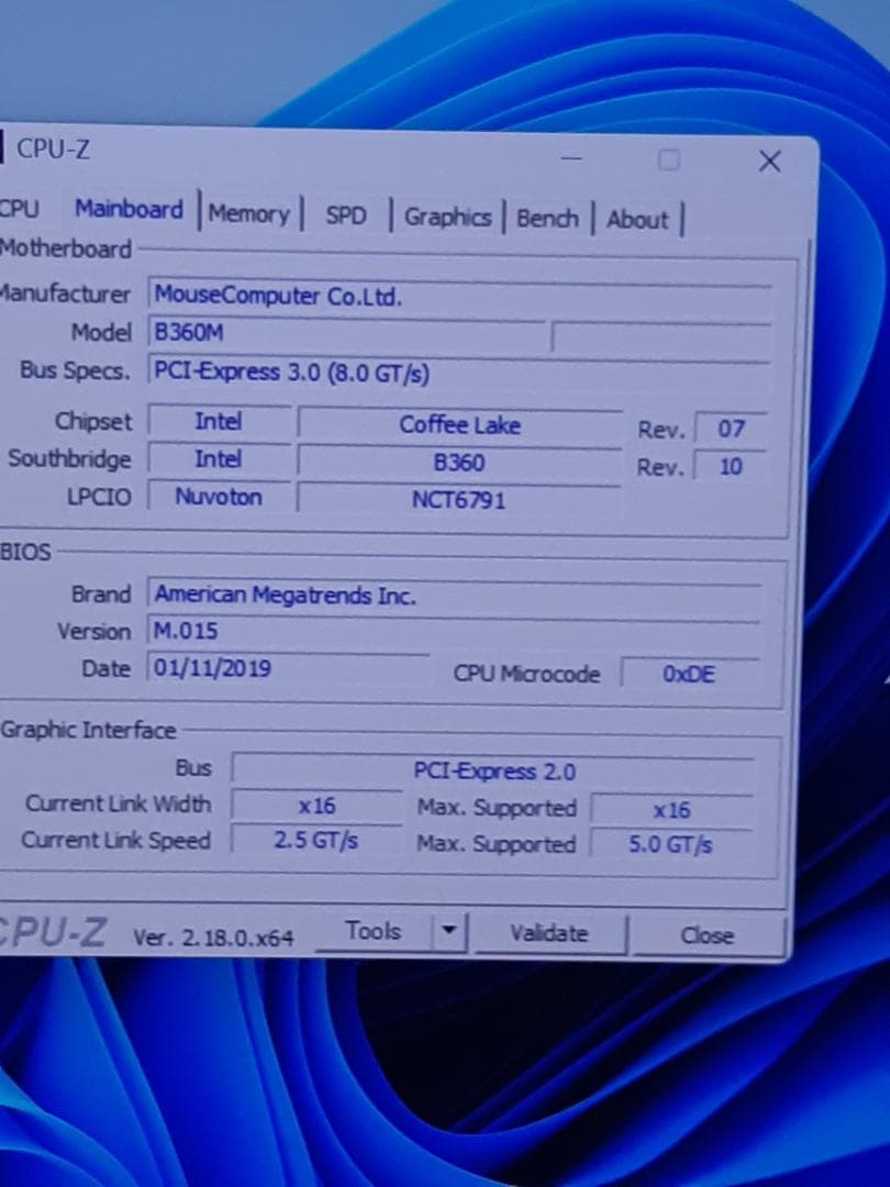 自作PC　i7 8700・16GB・SSD128GB・K4000・Win11