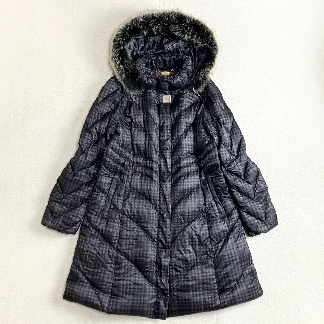 BALMAIN バルマン　ダウンコート ブルーフォックスファー　L 総柄 黒