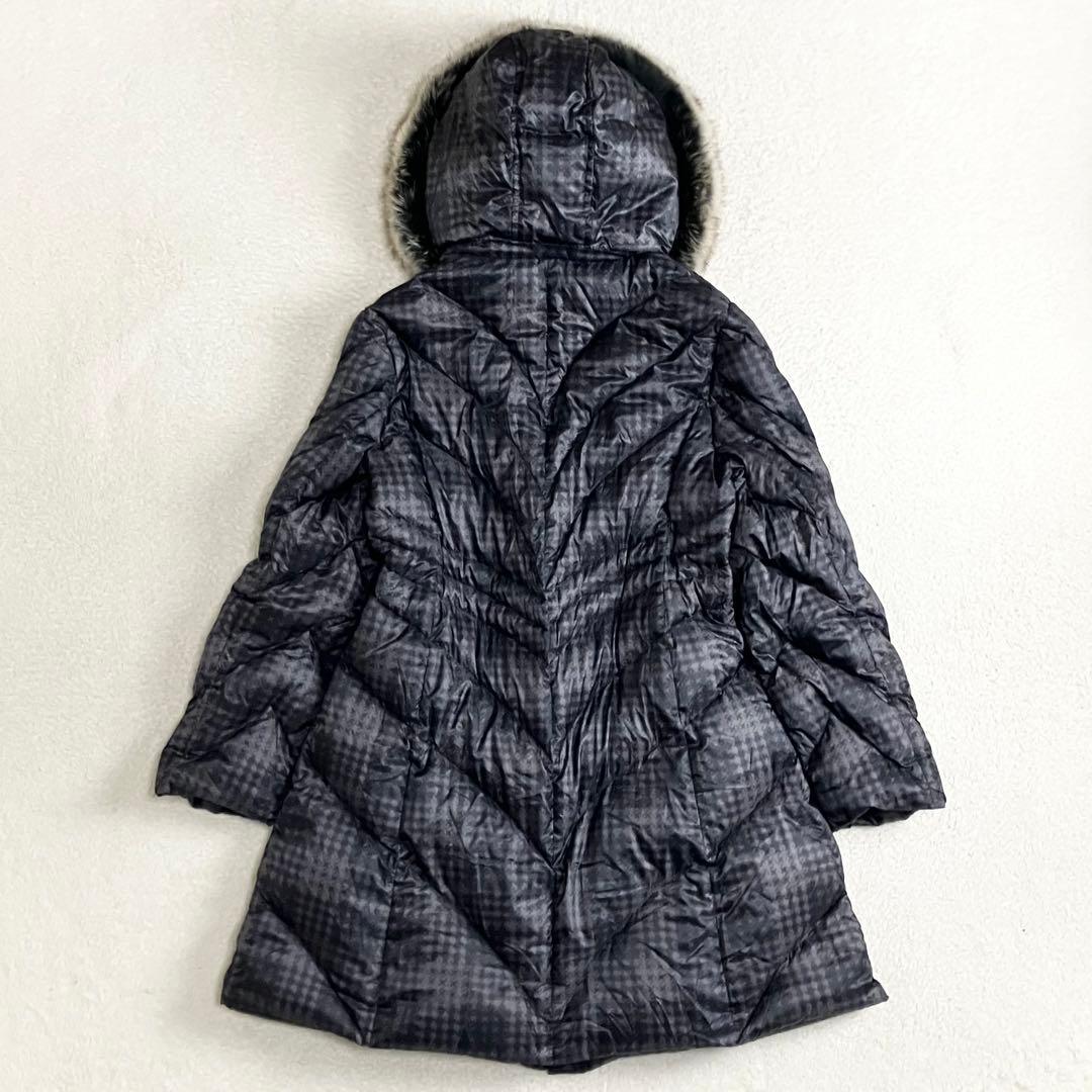 BALMAIN バルマン　ダウンコート ブルーフォックスファー　L 総柄 黒