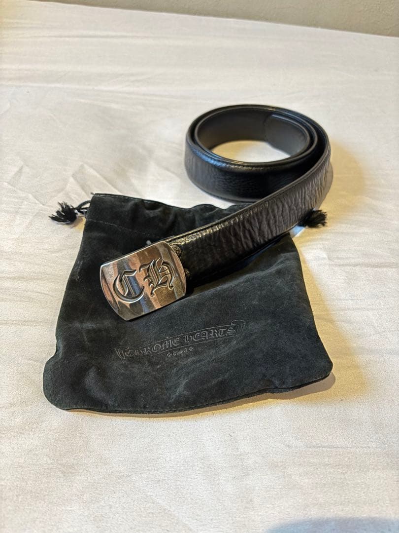 CHROME HEARTS レザーベルト CHロゴ バックル シルバー925