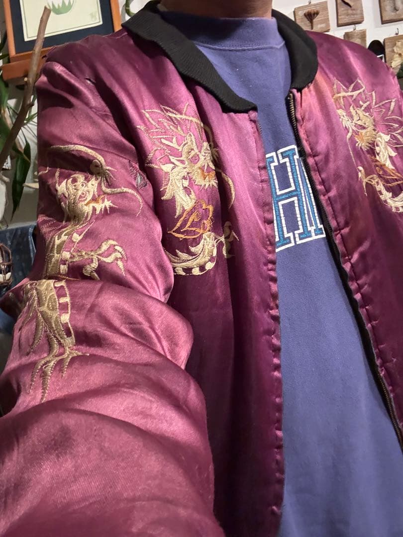 ヴィンテージ紫 ドラゴン刺繍 KOREA 50sスカジャンMサイズ