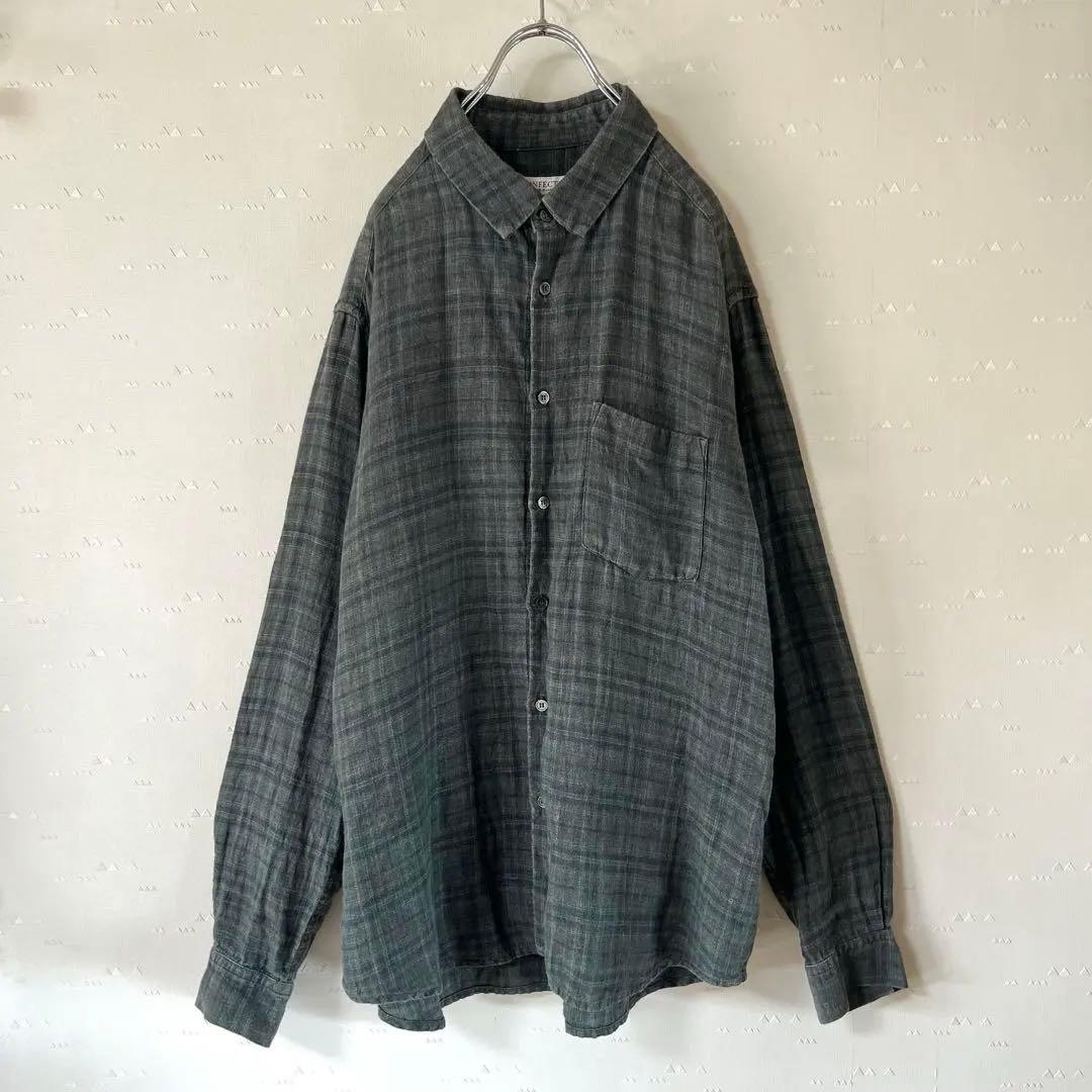 古着 コンフェクト リネンシャツ 墨黒 フェード チェック