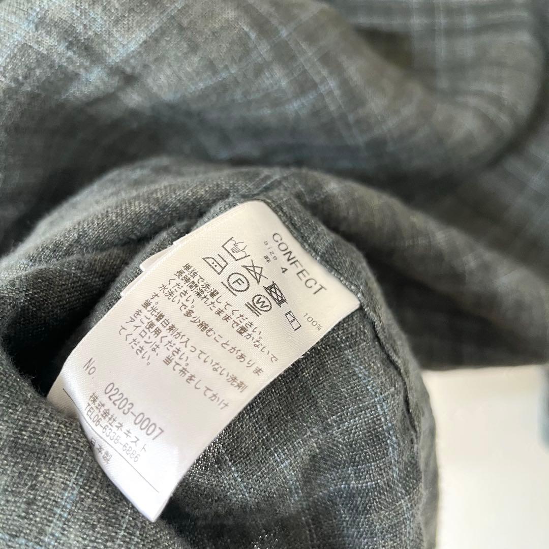 古着 コンフェクト リネンシャツ 墨黒 フェード チェック
