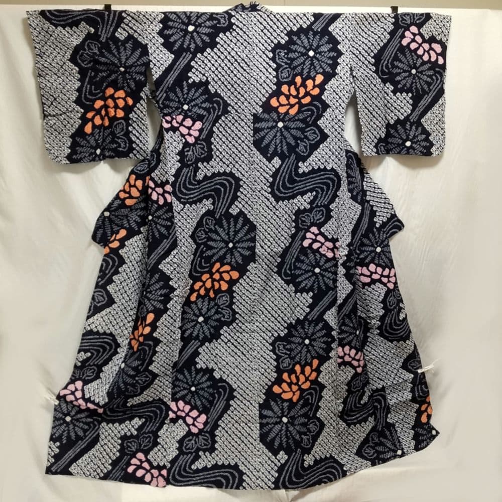 菊水模様 有松絞り浴衣 身丈154