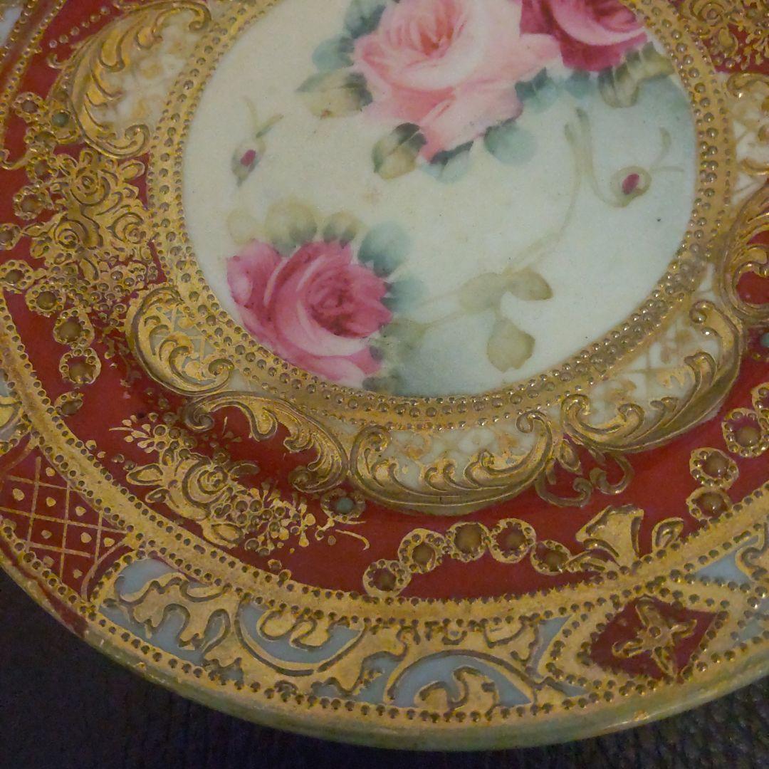 佐藤 アンティーク ハンドペイント ビジューと金彩の美しい飾り皿