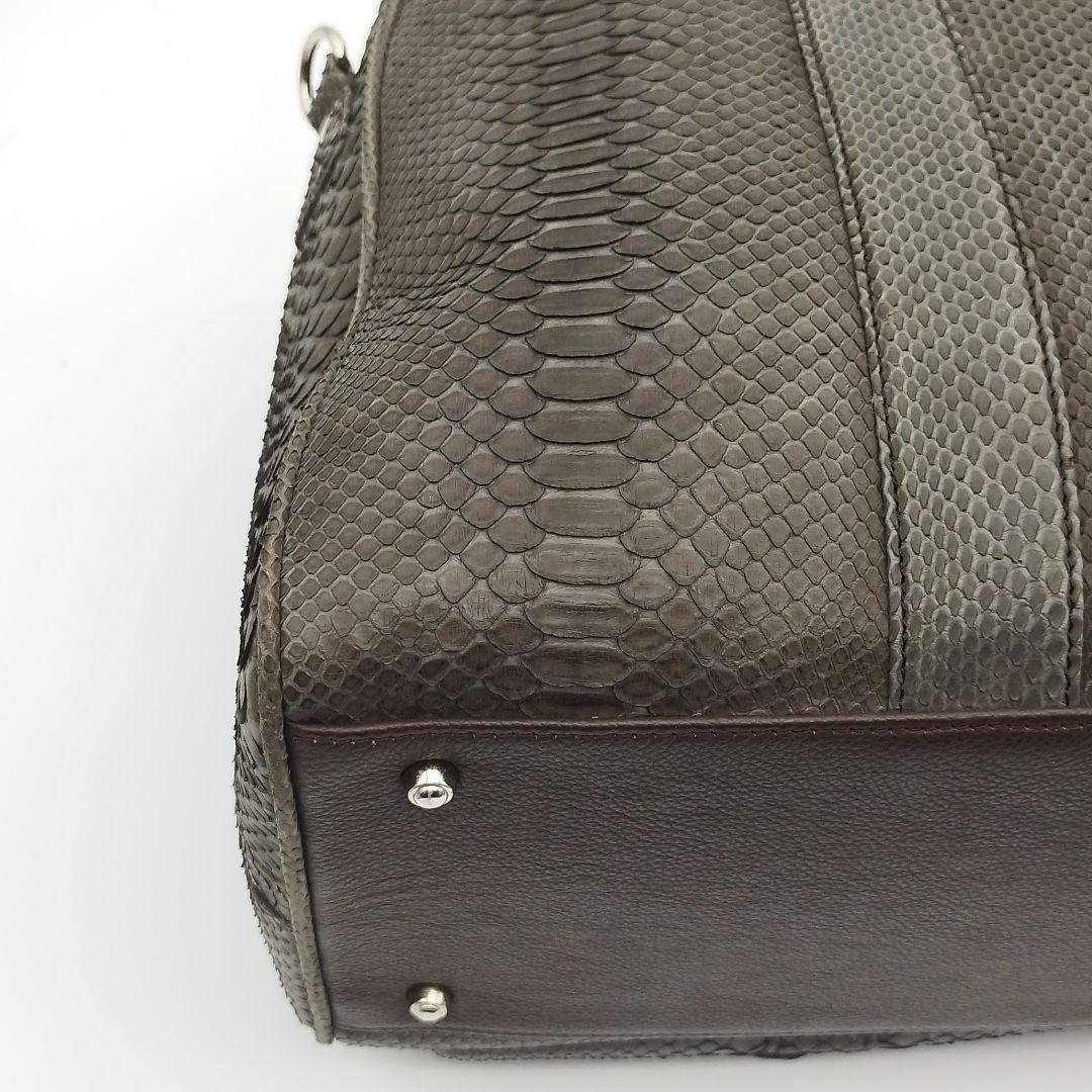 美品! パイソン 2way トートバッグ ボストン 大容量 ブラウン レザー