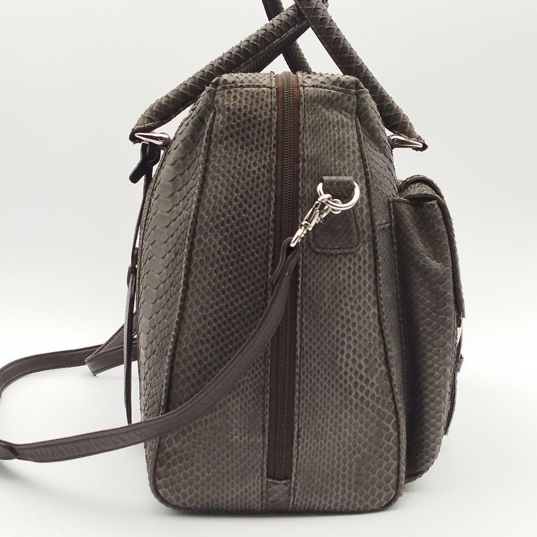 美品! パイソン 2way トートバッグ ボストン 大容量 ブラウン レザー