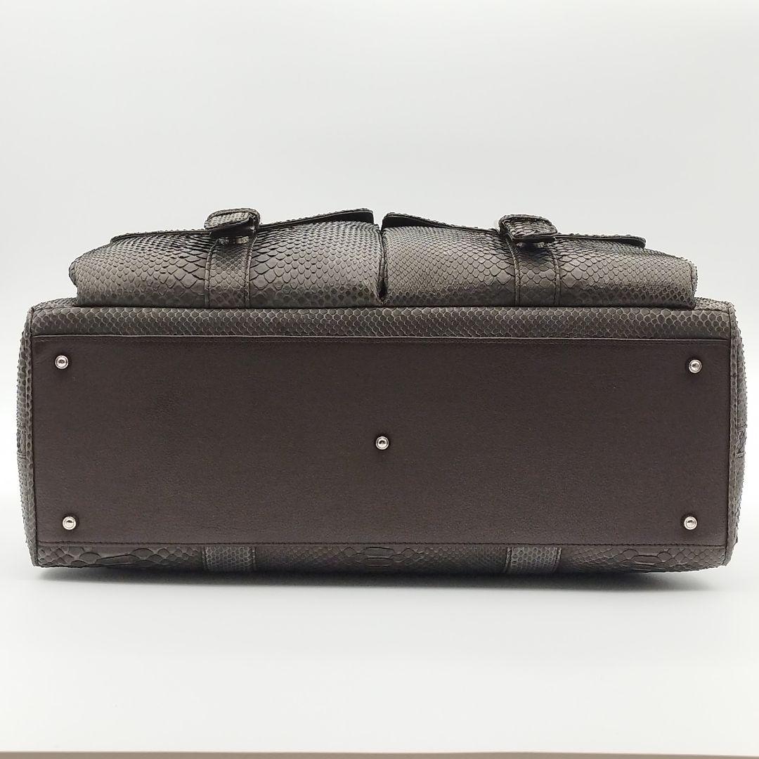 美品! パイソン 2way トートバッグ ボストン 大容量 ブラウン レザー