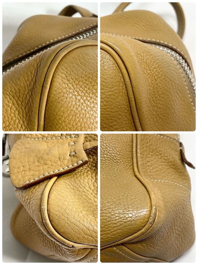 プラダ ボストンバッグ レザー ロゴ 型押し シボ革 大容量 A4可 茶色