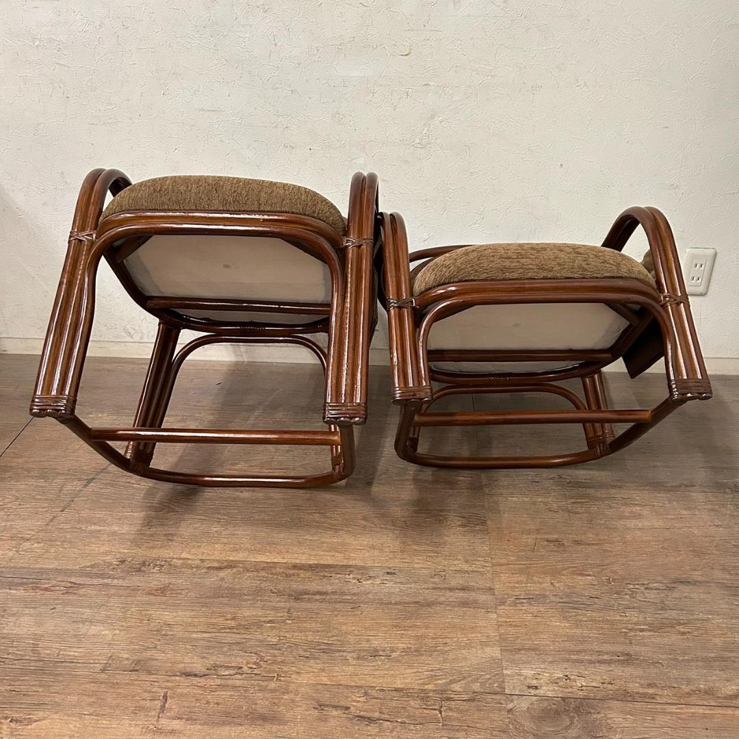 夫婦座椅子　1対　アジアンテイスト　籐　ラタン　イス　チェアー　2脚セット