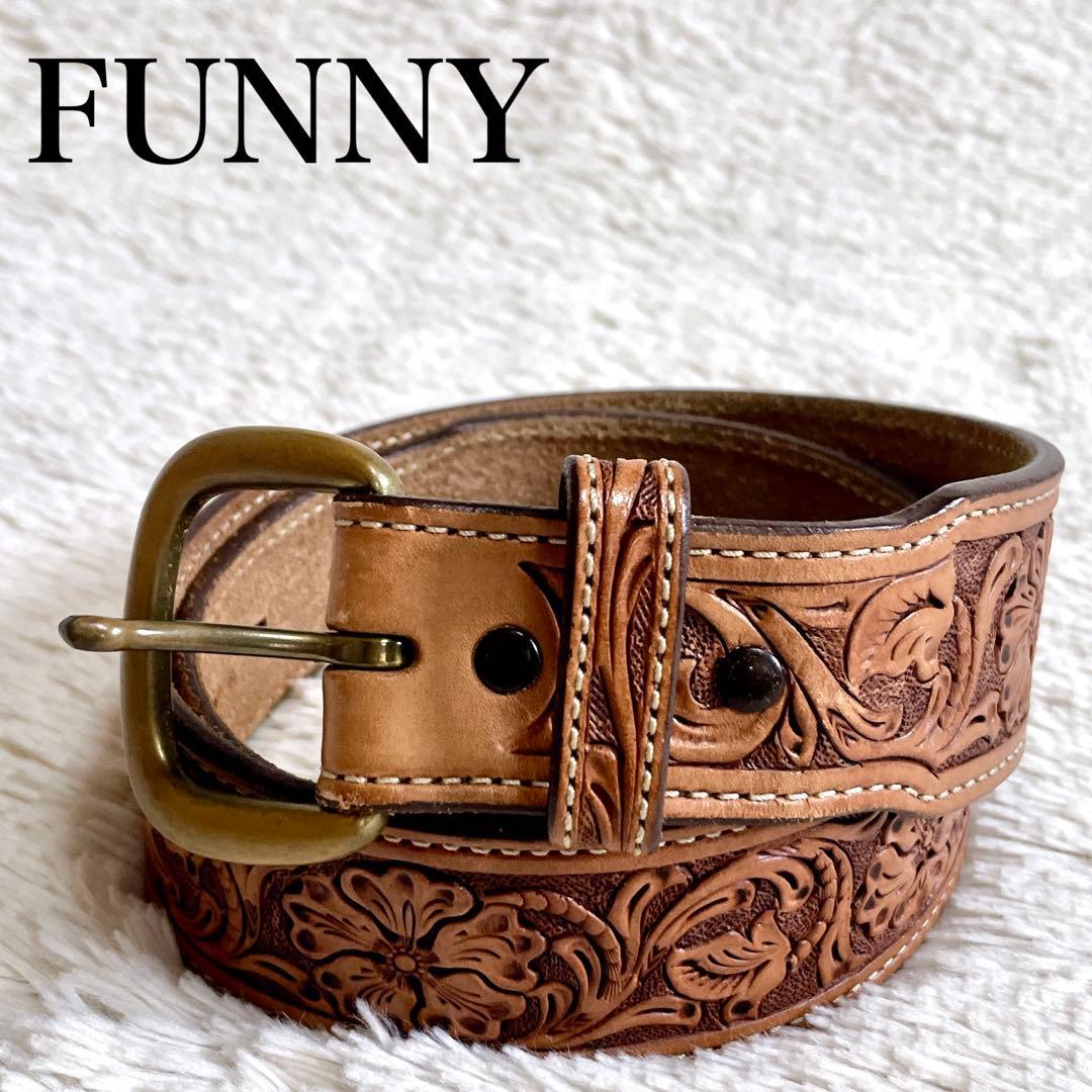 極美品 FUNNY カービングHAND TOOLS & HAND DYE ベルト