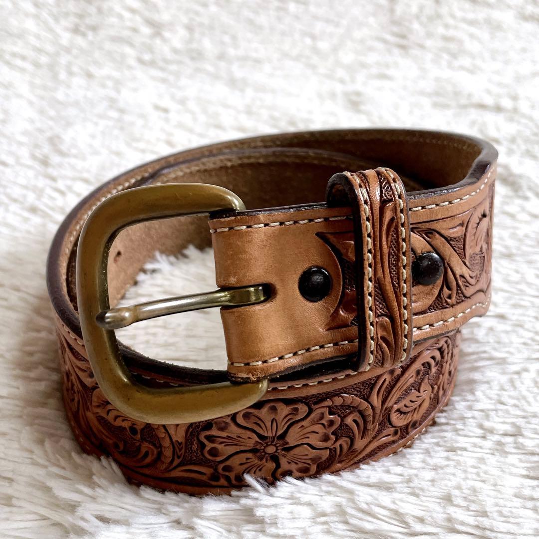 極美品 FUNNY カービングHAND TOOLS & HAND DYE ベルト