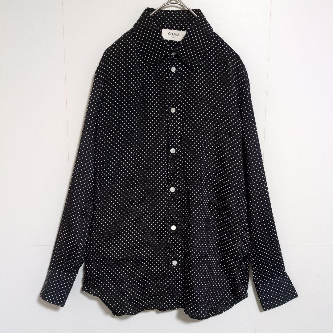 美品　セリーヌ　長袖シャツ　黒　ブラウス　フィービー期　ドット柄　サイズ36