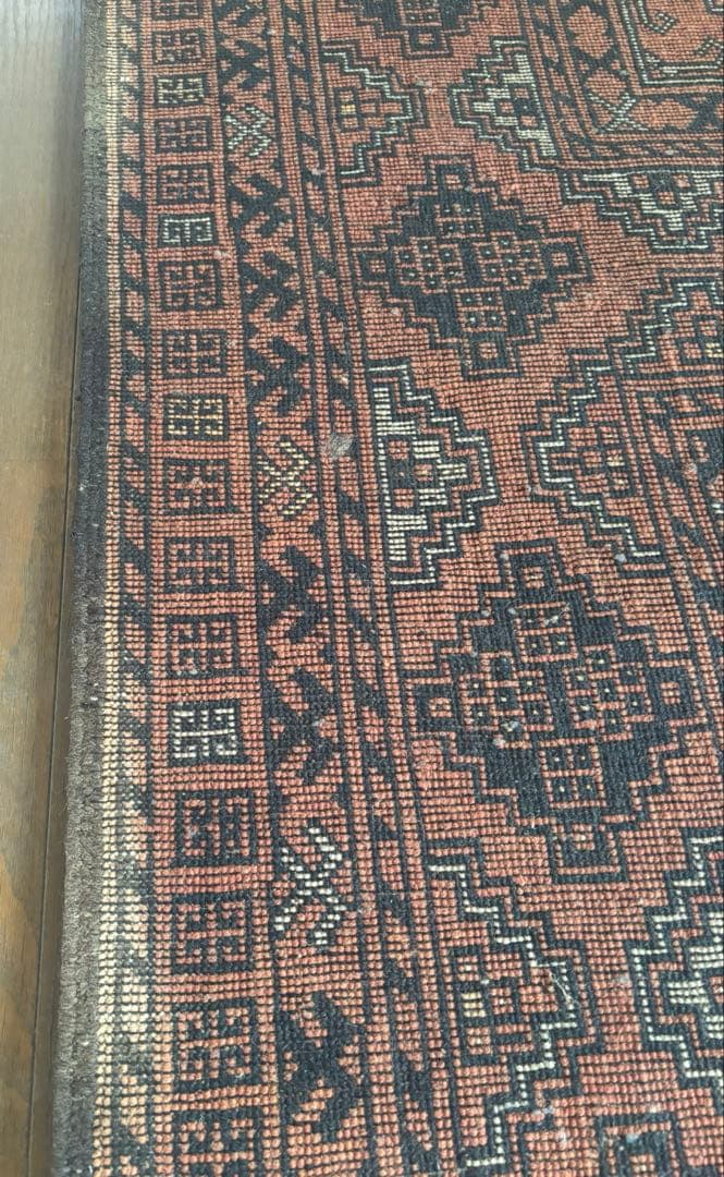 ★恵海★【ダメージあり】パキスタン絨毯　ウール　手織　ペルシャ　トルクメン