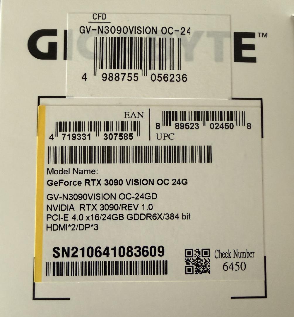 グラフィックボード・グラボ・ビデオカード GIGABYTE GeForce RTX 3090 VISION OC 24G