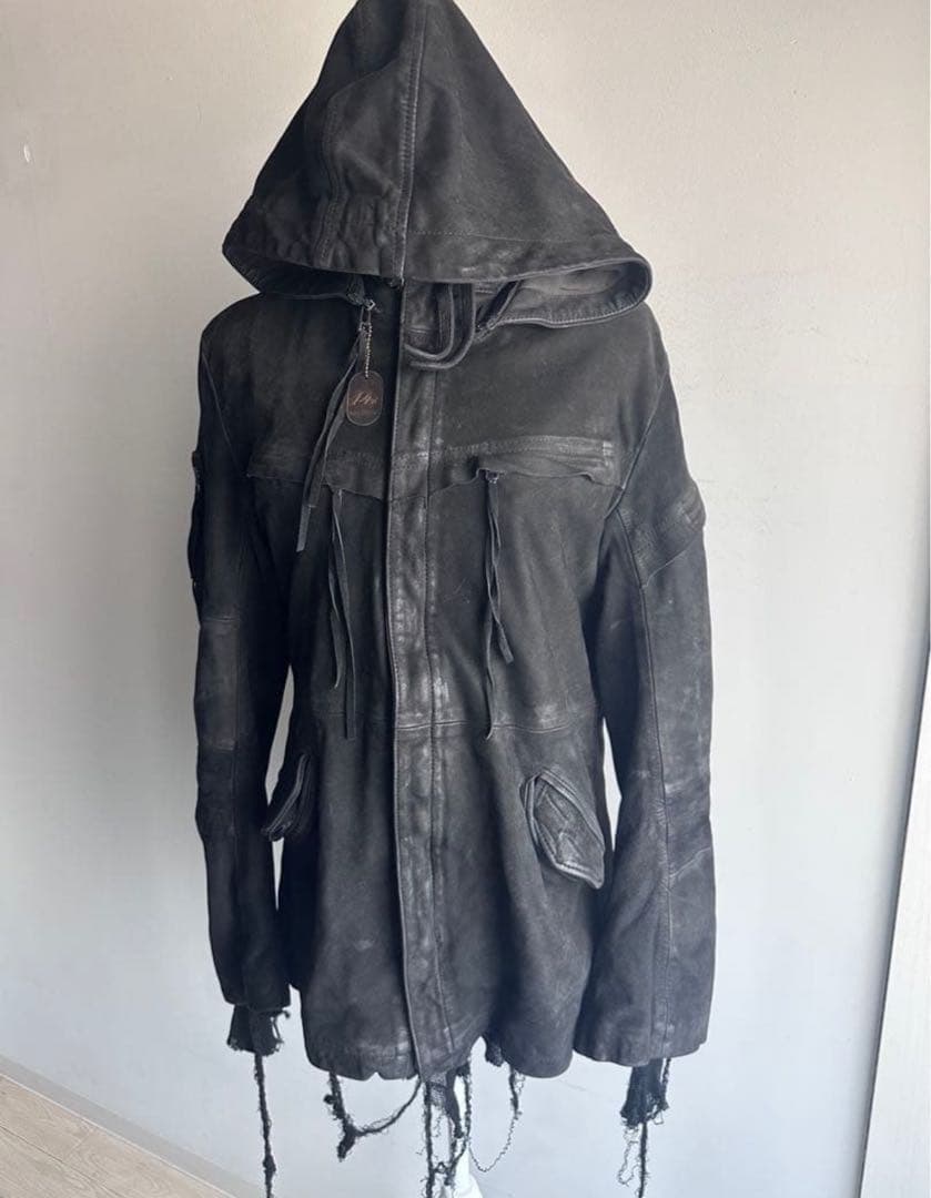 14th Addictionレザージャケットフード付きy2kグランジお兄系