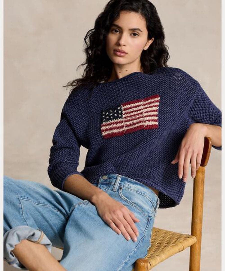 ラルフローレン　星条旗　ニット　ショート丈　ネイビー　M