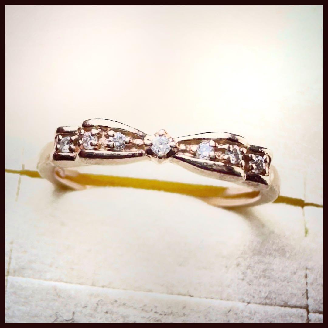 4°C K10 リボン型FDメレダイヤモンド　内側にルビー　ピンキーリング #5