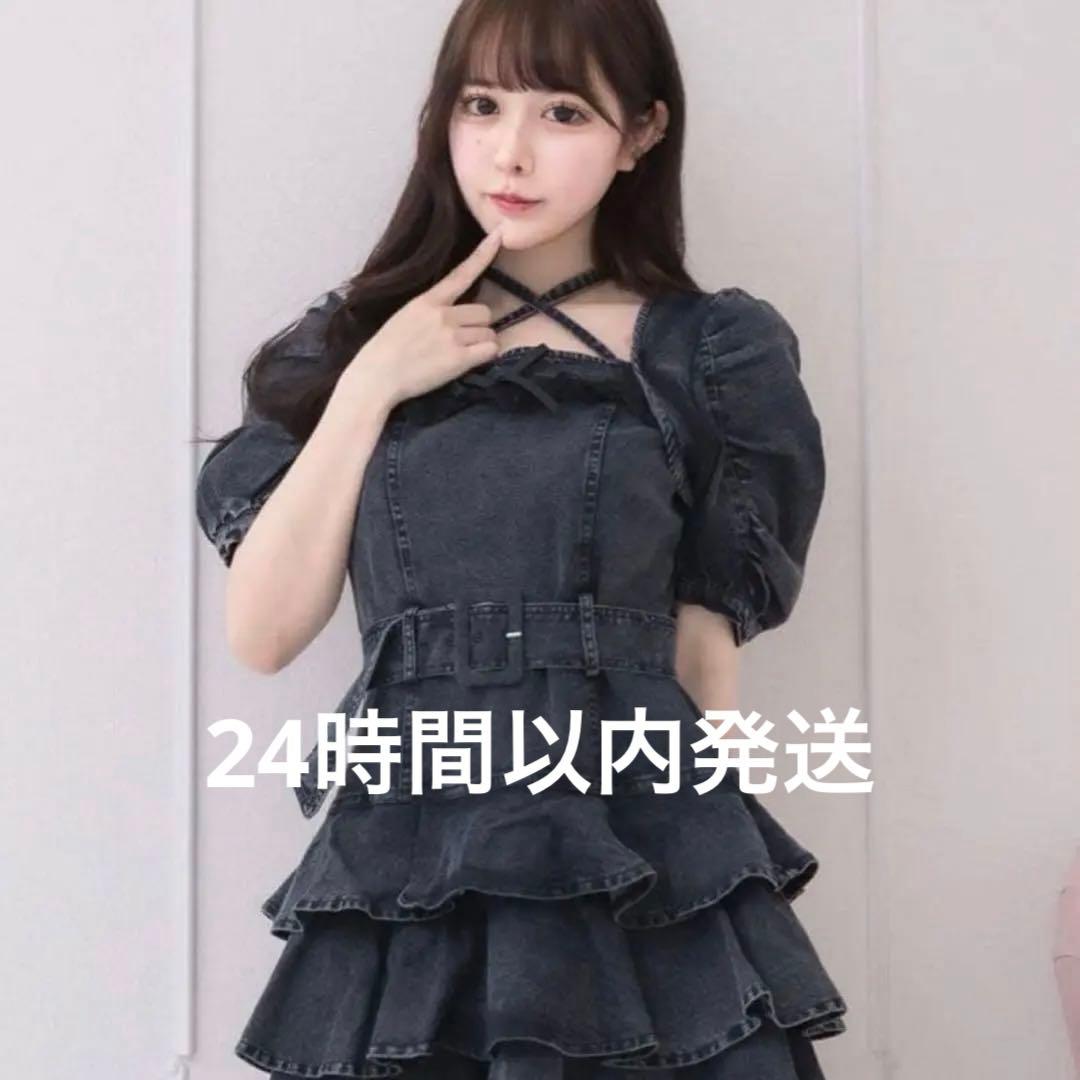 pium ティアードフリルミニワンピース デニム ブラック