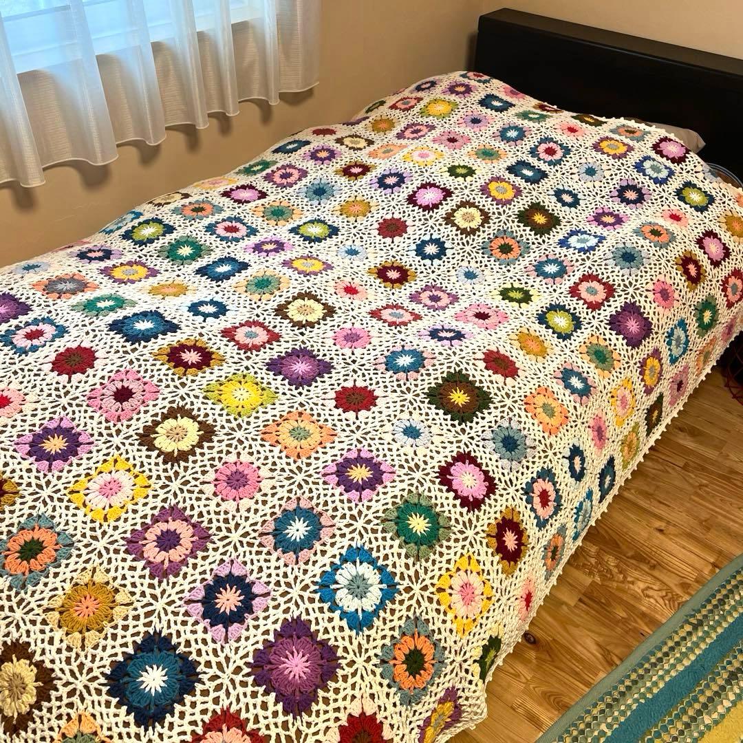 ハンドメイド　ベットカバー　マルチカバー　大判　コットン