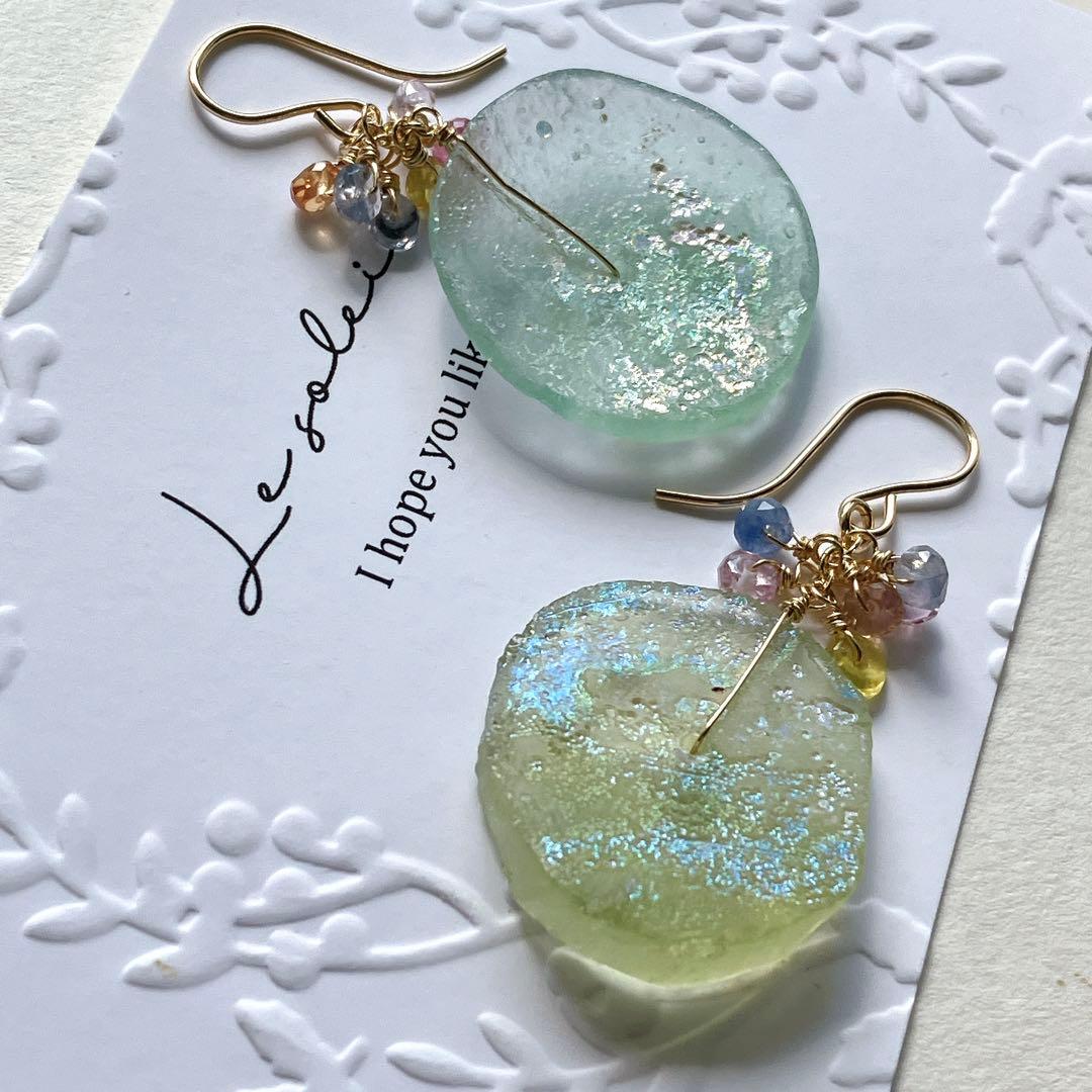 tama◆希少✧ローマングラスピアス✧マルチカラーサファイア